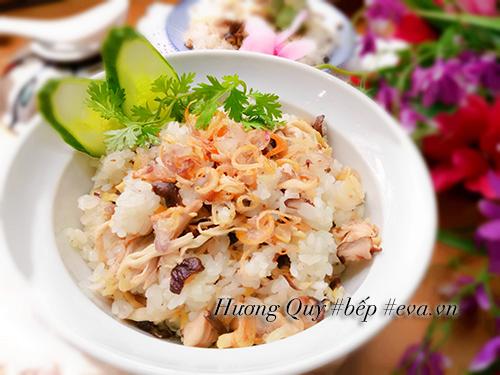 Xôi gà nấm hương dẻo thơm đón ngày mới